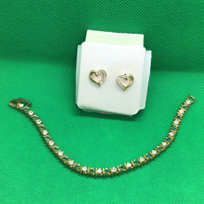 Diamond Chip Earrings with Diamond & Emerald Tennis Bracelet