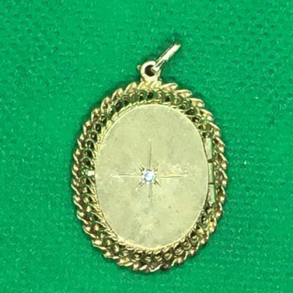 Antique Gold Locket Pendant with Diamond Chip